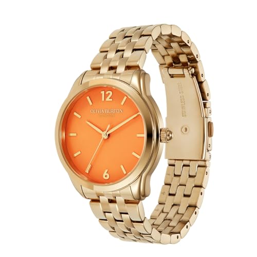 Olivia Burton Starlight Colour Qtz Basic Orange Round Dial Women's Watch|Ionic Plated Thin Gold Steel Material|Gold Color Band - 24000158