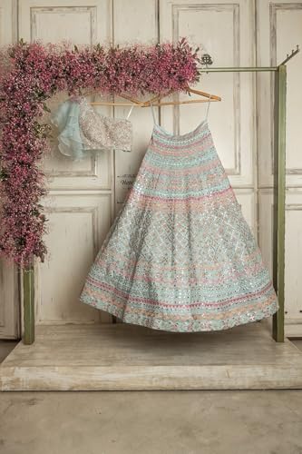 Kuber Enterprise Women’s Seagreen Crush Silk Zari Embroidery Work Semi Stiched Lehenga Choli(SEAGREEN-V3-330)