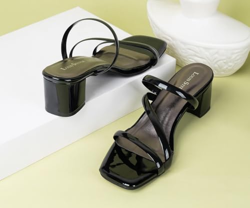 LOUIS STITCH Trendy Strap Black Design Block Heel Sandals for Women – High Heel Sandals