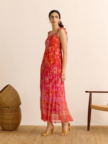 Aarke Ritu Kumar Orange Hannah Fit & Flare Sleeveless Long Dress