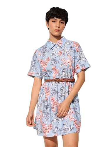 ONLY Women Fit and Flare Blue Dress with Belt