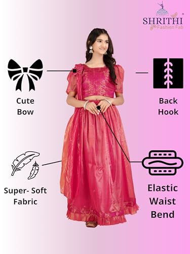 Xavima Simaran Gajari Girls Jacquard Readymade Lehenga Choli Set With Dupatta Outfit Skirt Blouse Dress For Kids Program Appearance Show School Gathering Function Stage Event_7-8 Years