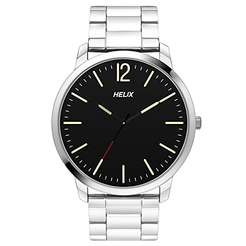 Helix by Timex Analog Watch for Man with Black Round Dial & Silver Stainless Steel Bracelet Band Water Resistant Men's Wrist Watches - TW039HG11