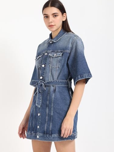 Cotton Spread Collar Denim Dress