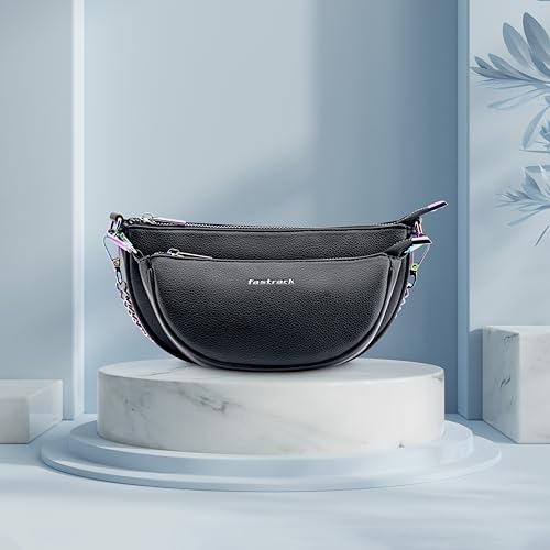 Fastrack Mystique Duo Sling Bag| Party And Evening-Carry Ladies Handbags| Faux-Leather Women's Handbags, Black