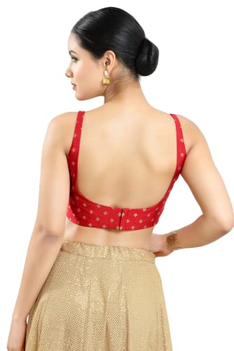 Vamas Women's Silk Padded Self Design Sleeveless Readymade Saree Blouse (X-1000NS_RED_40)