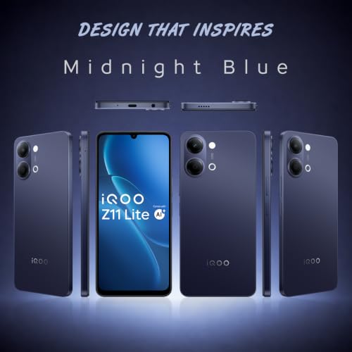 iQOO Z11 Lite 44W 5G (Midnight Blue, 6GB RAM, 256GB Storage) | 6500mAh Battery with 44W Fast Charging* | Dimensity 6300 with 579k+ AnTuTu Score* | OriginOS 6.0 with AI Creation* & Private Space*