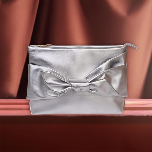 LOOM TREE® Bow Clutch Bag Decoration Pu Leather Evening Handbag For Wedding Lady Dating Silver | Womens Handbags & Bags