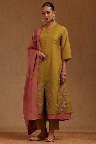 Soch Womens Green Shimmer Floral Embroidered Salwar Suit