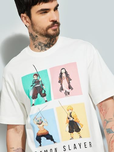 Max URB_N Men Demon Slayer Oversized T-Shirt(Off White_XL)