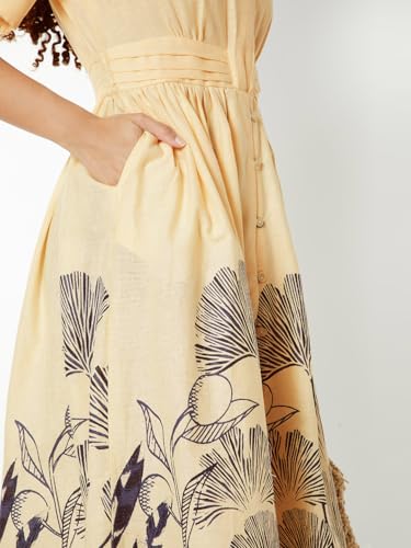 Max Women Floral Print Midi Shirt Dress(White_M)