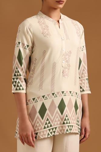 Soch Womens Off White Rayon Geometric Tunic