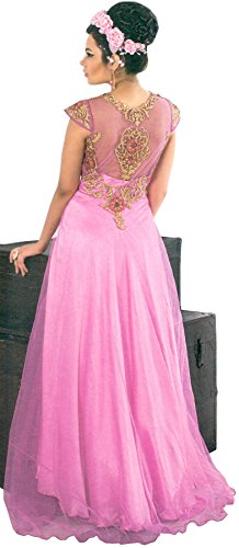 Exotic India Fuchsia-Pink Wedding Gown with Zari-Embroidery and SequinsGarment Size 34