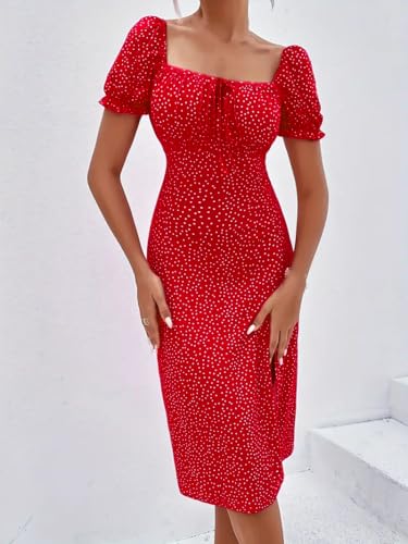 GRECIILOOKS Dress | Stylish Dresses for Women | One Piece | Short Sleeve | Knee Lenght Summer Dress for Women (in, Alpha, S, Cherry RED)