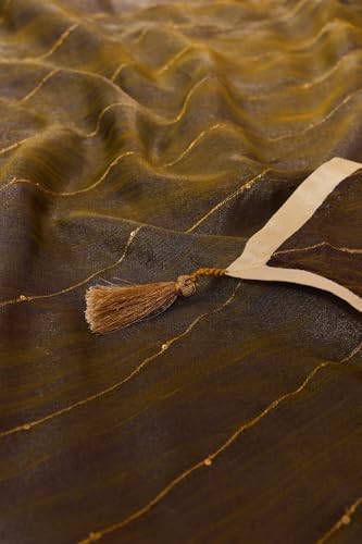 Taneira Women Brown Pure Tissue Organza Hand Painted Embroidered Saree with Unstitched Blouse Piece (SAIP01AC1418-Brown)