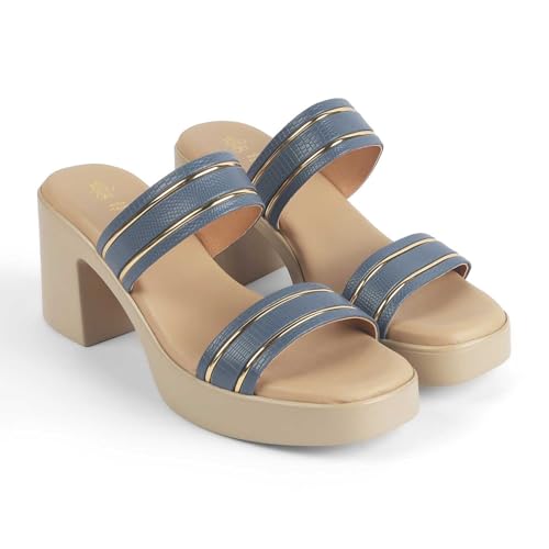 tresmode MAURO Women's Block Heel Sandals Footwear Blue, 4 UK / 37 EU - Square Toe Soft Comfortable Casual Formal Office Shoe Wear Durable