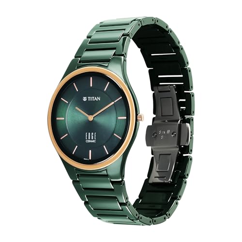 EDGE Titan Bicolour Quartz Analog Green Dial and Green Ceramic Strap Watch for Men