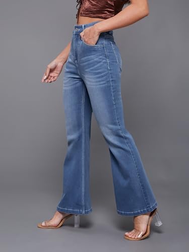 Miss Chase Women's Bootcut High Rise Clean Look Regular Stretchable Denim Jeans (MCSS24DEN79-02-824-38, Lagoon Blue, 38)