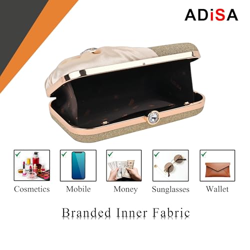 ADISA Studded formal party clutch with gold chain for women and girls (CL107-GOL)