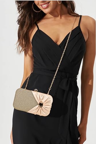 ADISA Studded formal party clutch with gold chain for women and girls (CL107-GOL)