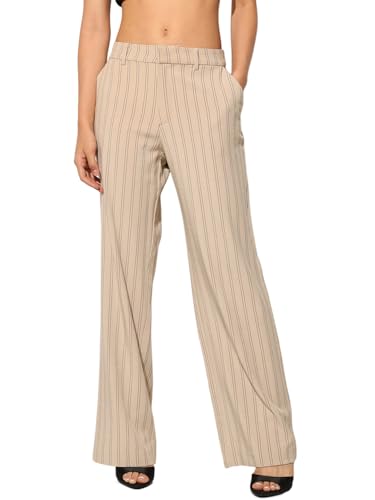 ONLY Women's Straight Fit Mid-Rise Beige Pants