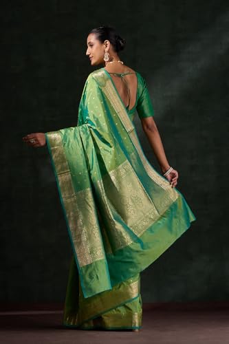 Taneira Green Silk Viscose Banaras Inspired Design Cutwork Saree