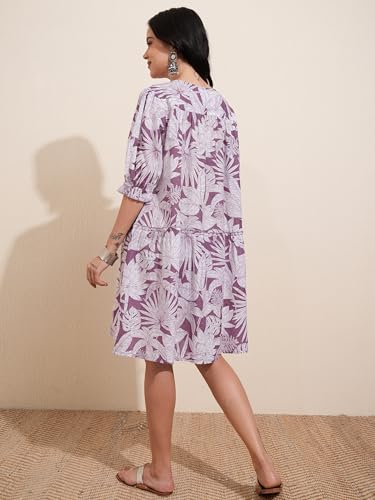 Vishudh Women Short Sleeve Round Neck Dress VPa1000193 Purple 2XL