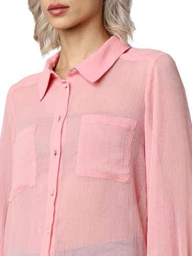 ONLY Women Solid Polyester Regular Fit Pink Shirt