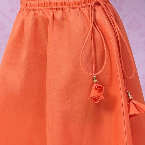 BIBA Girls Polyester Blend Short Kurta Printed Lehenga Set (KW5036EAW22PCH_Pink_14 Years-15 Years)