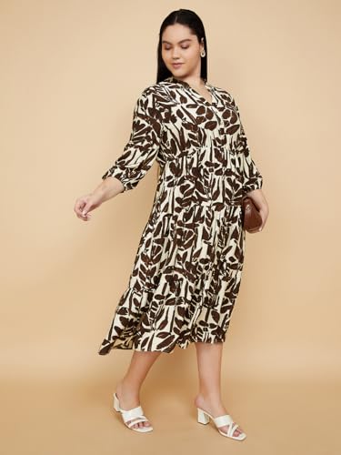 Max Women Printed Tiered Dress(Brown_6XL)