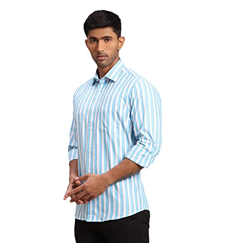 Color Plus Men's Full Sleeve Tailored Fit Medium Blue Casual Shirt
