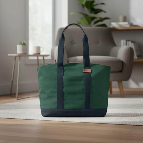 DailyObjects Forest Green-Navy Field Tote Bag |Canvas Tote Shoulder Bag Fits upto 14" Laptop for Women and Men Work & Daily Use |Handcrafted from premium cotton canvas perfect for Work & Daily Use