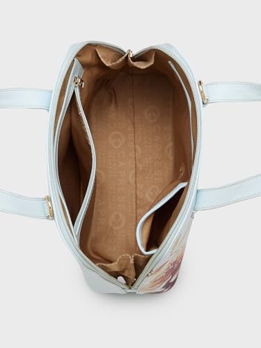 Caprese Alaya Medium Satchel Bag for Women | Stylish Floral Print Faux Leather Shoulder Bag with Multiple Compartments & Comfortable Handles | Perfect for Work, Travel, and Everyday Use (Blue)