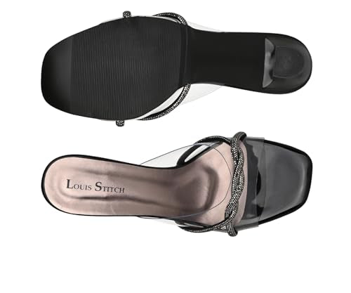 LOUIS STITCH Women’s Slip-On Transparent Pointed Heel Sandals | Open Toe Black Stylish Stiletto Heel Sandal for Ladies, Fashionable and Comfortable Sandal | LSOF-LDPH-SLGSJB | UK-6