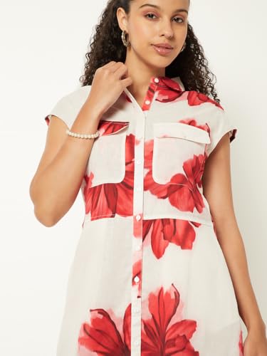Max Women Floral Print Shirt Dress (Off White_L)