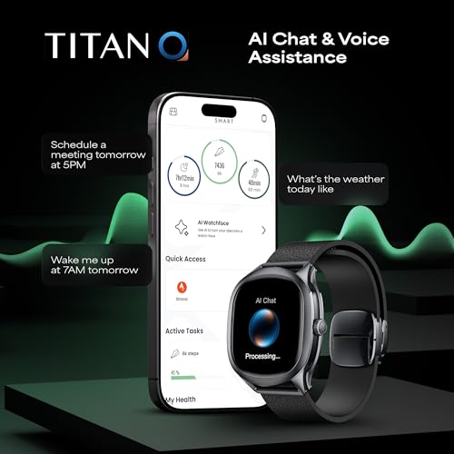 Titan EVOKE S Smartwatch with 1.7” AMOLED Display,1000 Nits, AI Watch Faces, Rotary Crown, AI Chat, Smart Glance, Flush strap Transition,Magnetic Precision Buckle,BT Calling, 24/7 Health Suite - Black