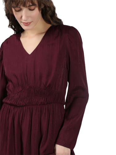 VERO MODA Women's Fit and Flare Maroon Dress