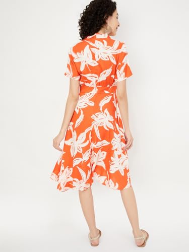 Max Women's Cotton Modern Midi Dress (MDDRS46004_Orange
