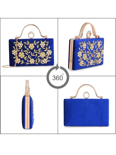 TOOBA Blue Handicraft Beautiful Bling Box Clutch Bag for Wedding, Gift Family & Friends