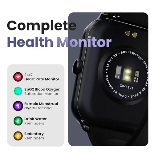 Boult Drift+ Smart Watch 1.85''HD Screen, Bluetooth Calling, IP68, 500 Nits Brightness,150+ Watchfaces, AI Voice Assistant, SpO2 Monitoring, 100+ Sports Mode Smartwatch (Black Coffee)