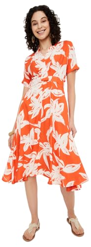 Max Women's Cotton Modern Midi Dress (MDDRS46004_Orange