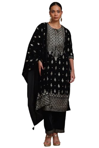 Soch Women's Velvet Salwar Suit Set (SLR-EWA4CD21214_Black