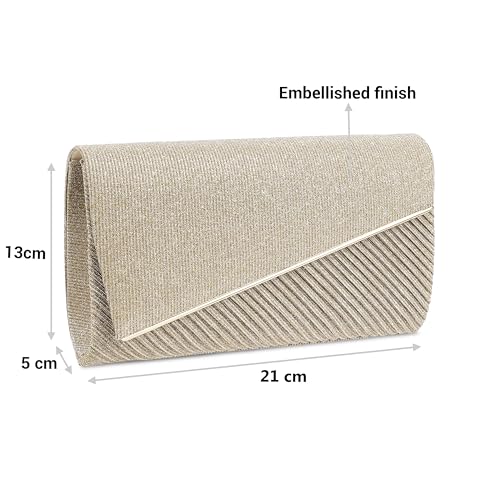 Metro Unisex Gold Adults -Wedding PU Soft Body Magnet closure Stripe Clutches with 0 Pocket and 1 compartments(38-52)