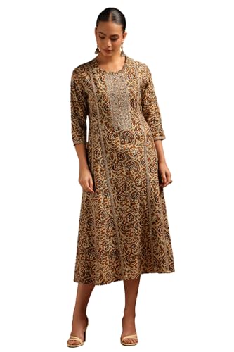 Soch Womens Mustard Cotton Paisley Print Dress