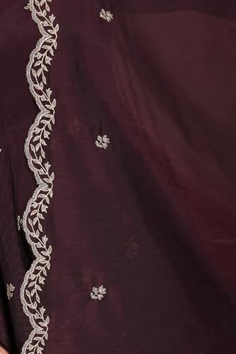 W for Woman Purple Floral Printed Dori Embroidered Chanderi Flared Kurta with Mock Layer and Dupatta Set (Size: M)-24AUWS11194-124358