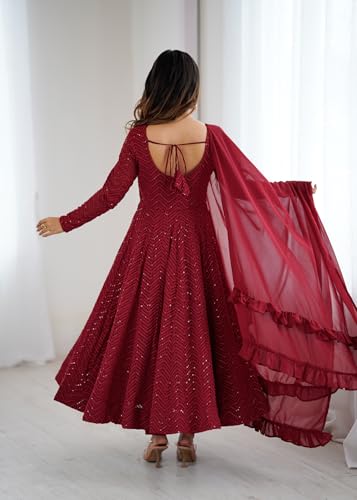 Leeli Peeri Designer Women's Georgette Lucknowi Sequence Work Anarkali Kurta Set With Dupatta.