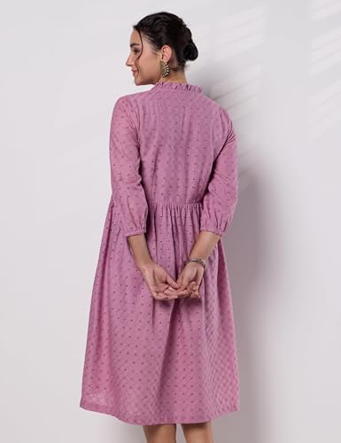 Amazon Brand - Myx Women's Schiffli Embroidery Ethnic Dress (SS26-MYX-SUR-SKD-39_Mauve_S)