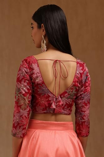 Soch Womens Fuchsia Organza Floral Print Padded Blouse with Zari
