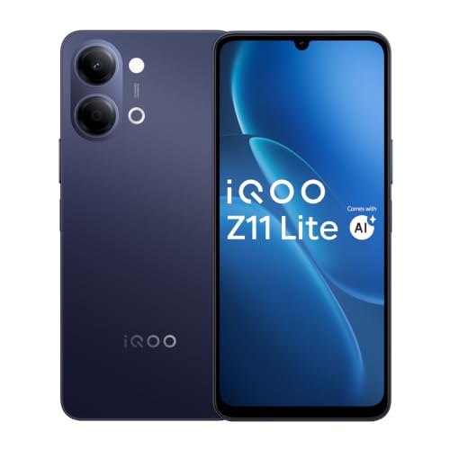 iQOO Z11 Lite 44W 5G (Midnight Blue, 6GB RAM, 256GB Storage) | 6500mAh Battery with 44W Fast Charging* | Dimensity 6300 with 579k+ AnTuTu Score* | OriginOS 6.0 with AI Creation* & Private Space*