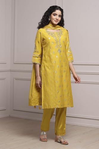 Biba Women Lime Cotton Blend Straight Yarndyed Suit Set_42